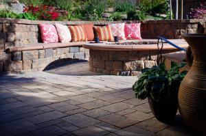 stone feature with fire feature built in