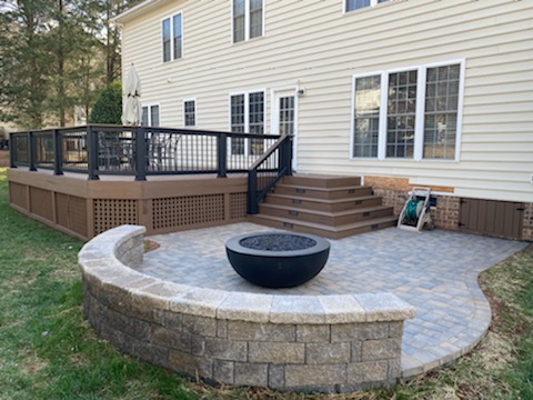 composite deck and paver patio in Cornelius NC by deck contractor Archadeck of charlotte.