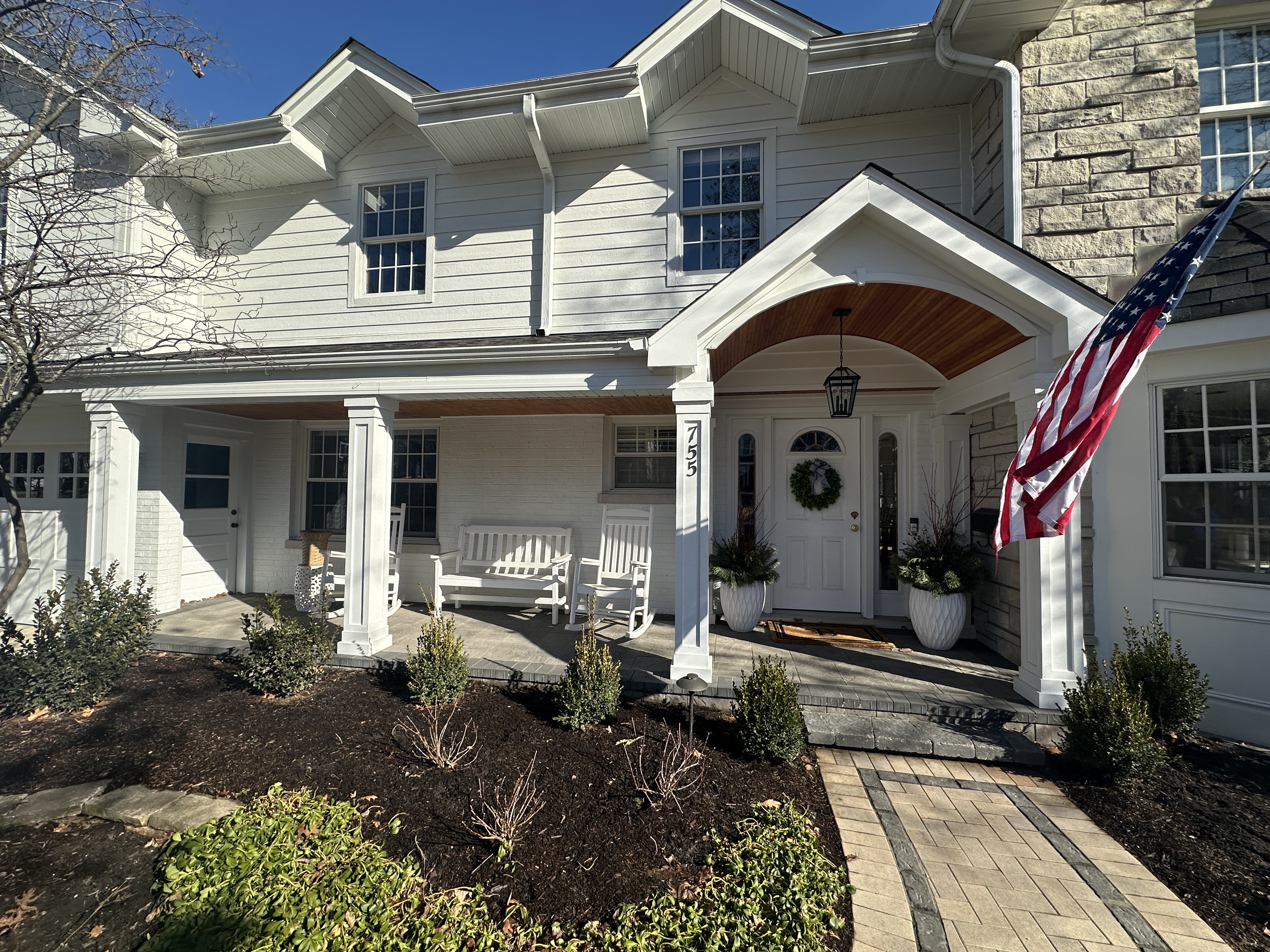 Stunning front porch design in downers grove, IL.