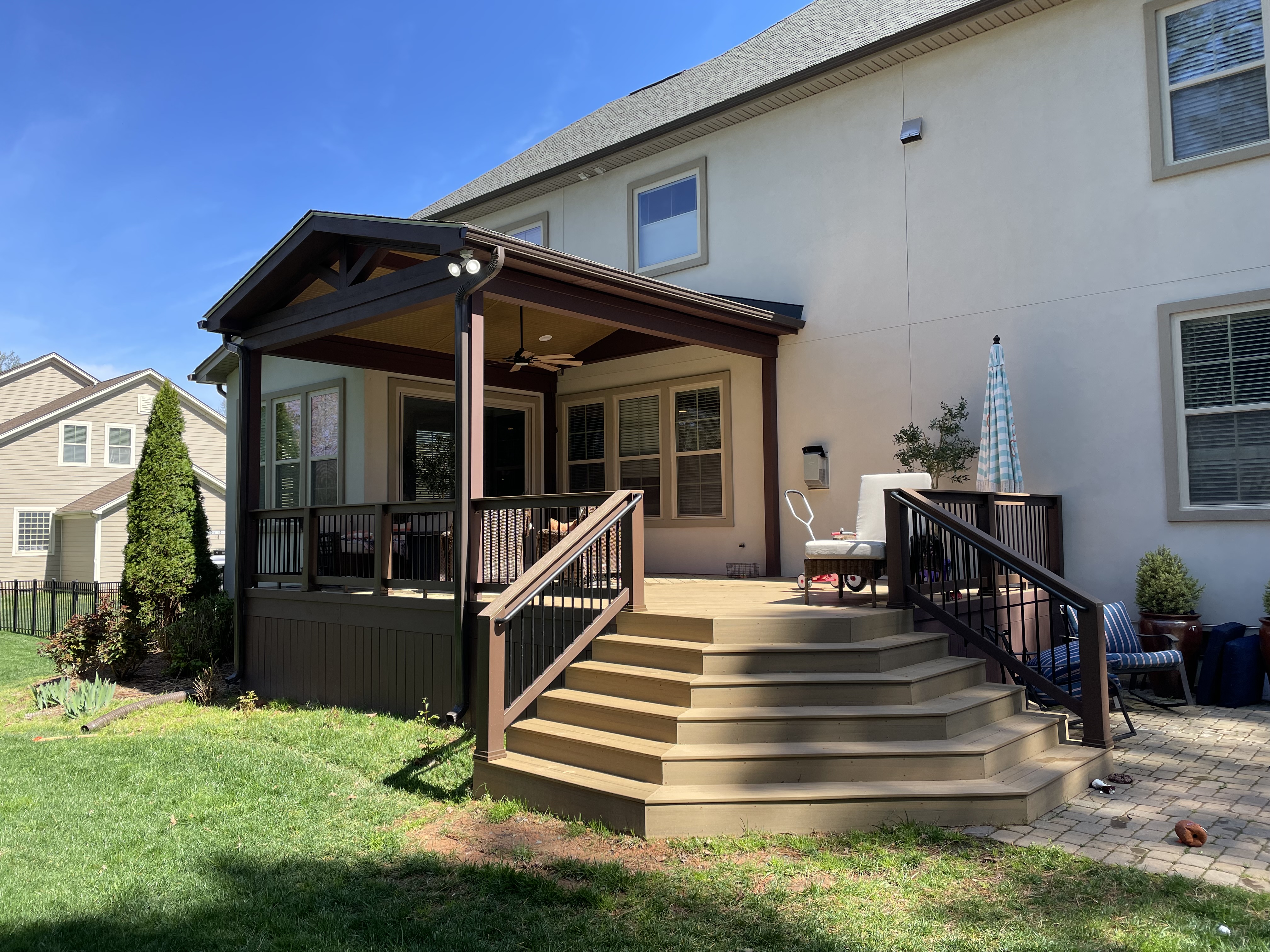 Gorgeous timbertech deck and open porch on the back of a home in Charlotte, NC.
