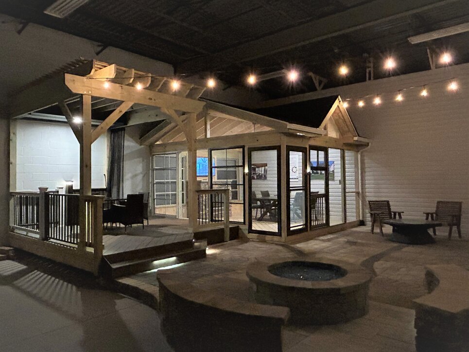 Archadeck of Charlotte design center with low-voltage lighting.