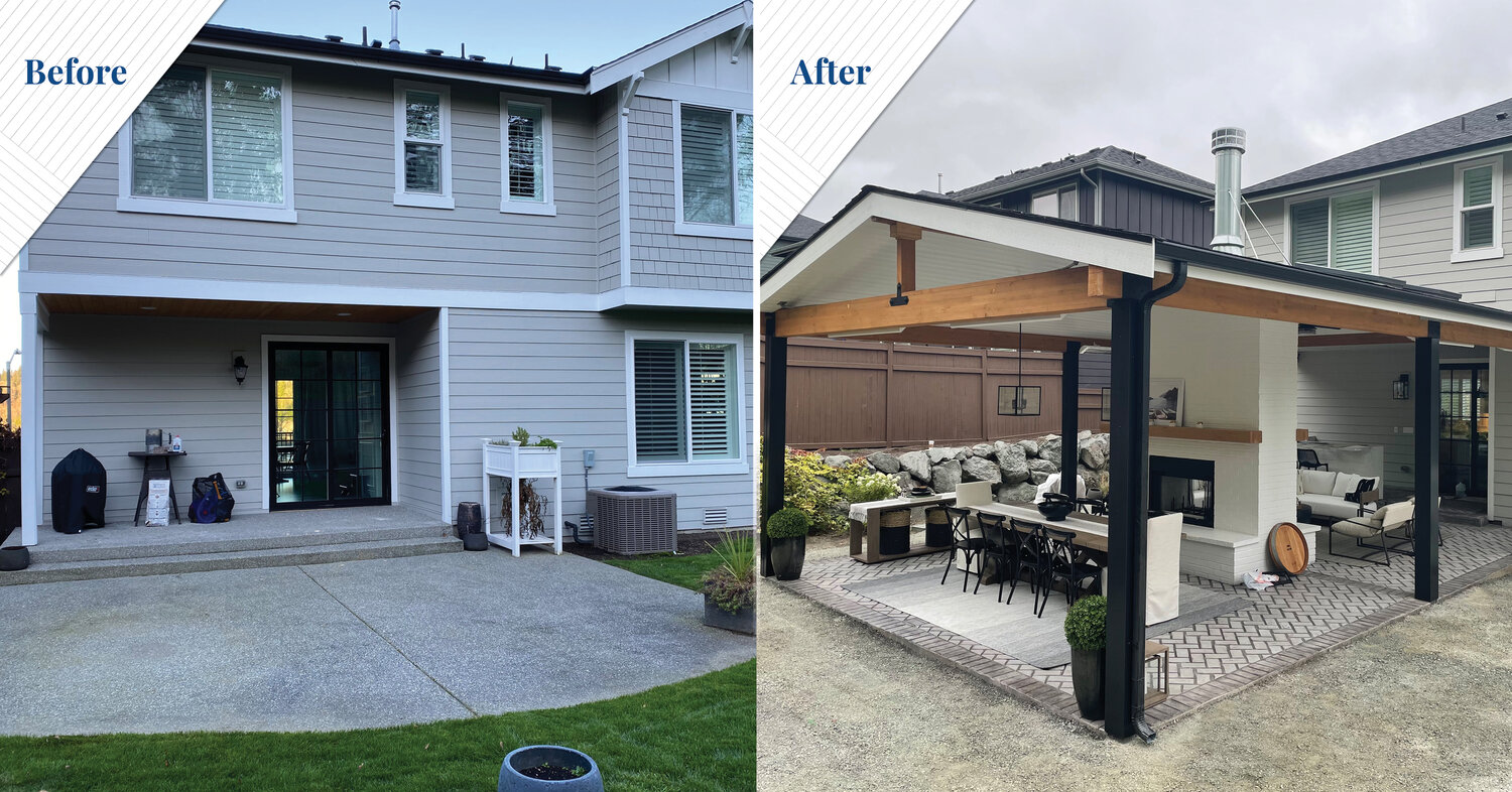 Covered patio before and after