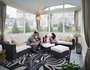 screened porch with family