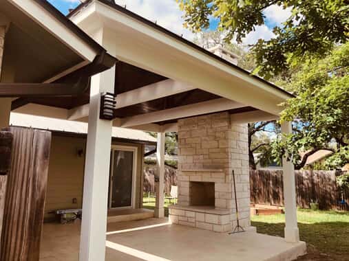 outdoor patio with fireplace