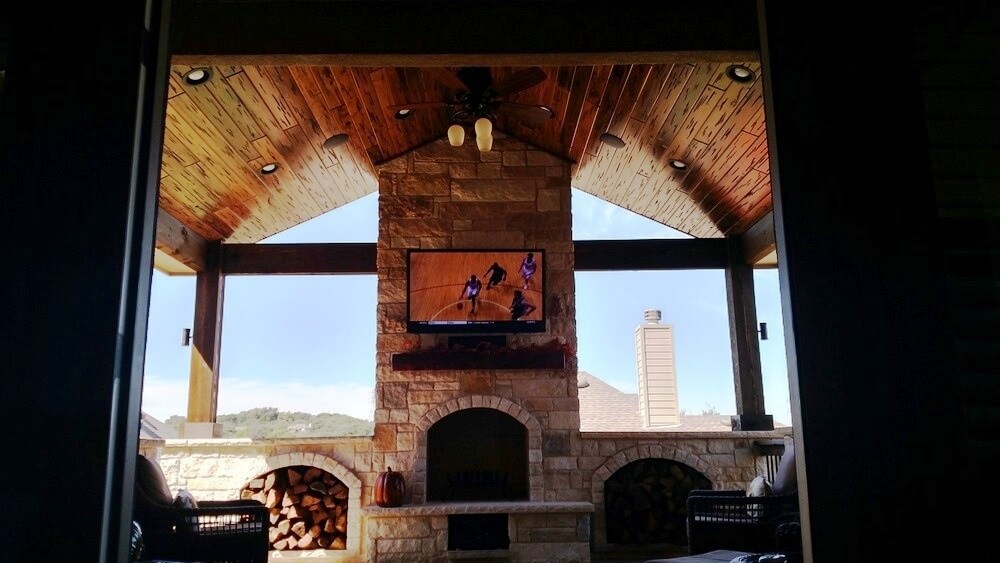 Fireplace in covered patio