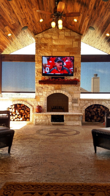 Fireplace in covered patio