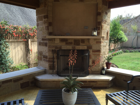 Fireplace in covered patio