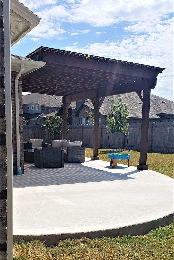 pflugerville side view of patio expansion and custom pergola