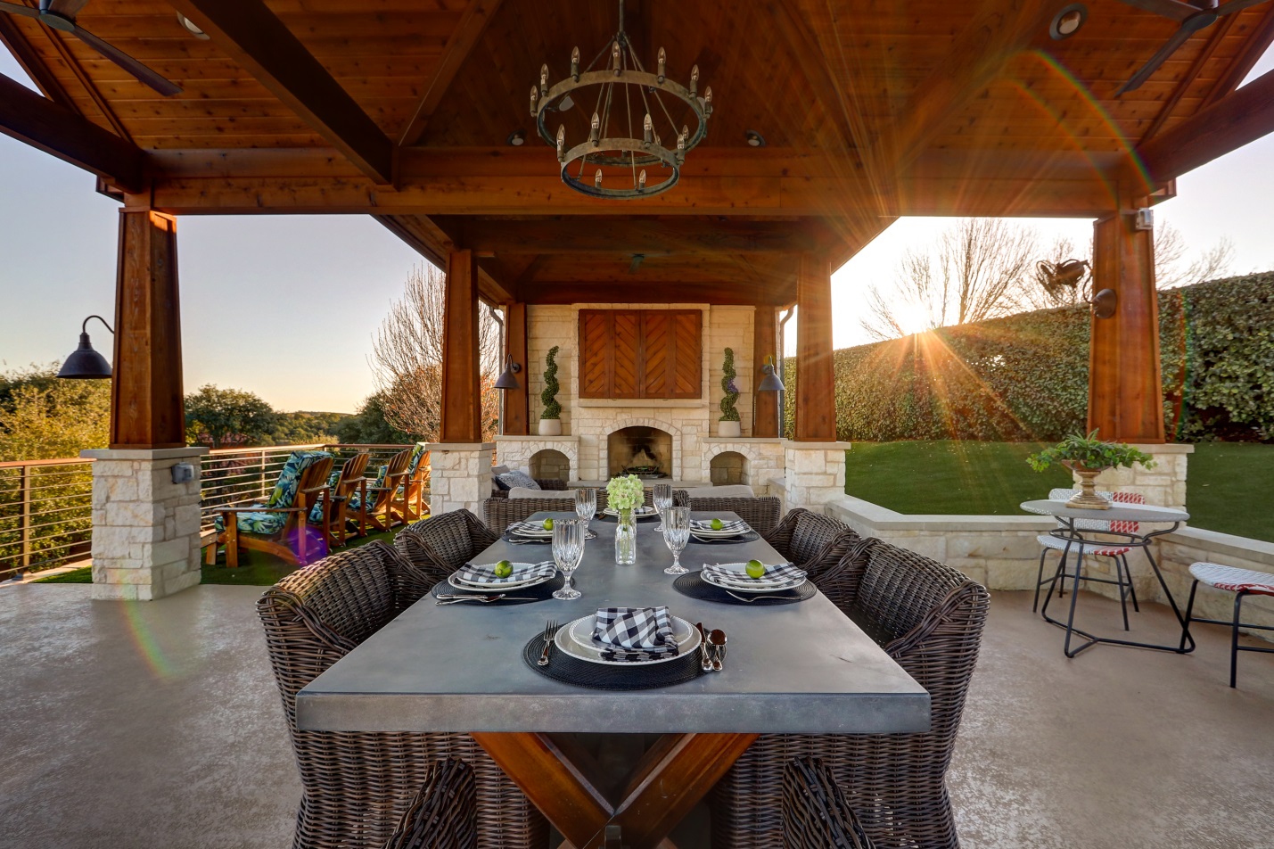 deck with chandelier