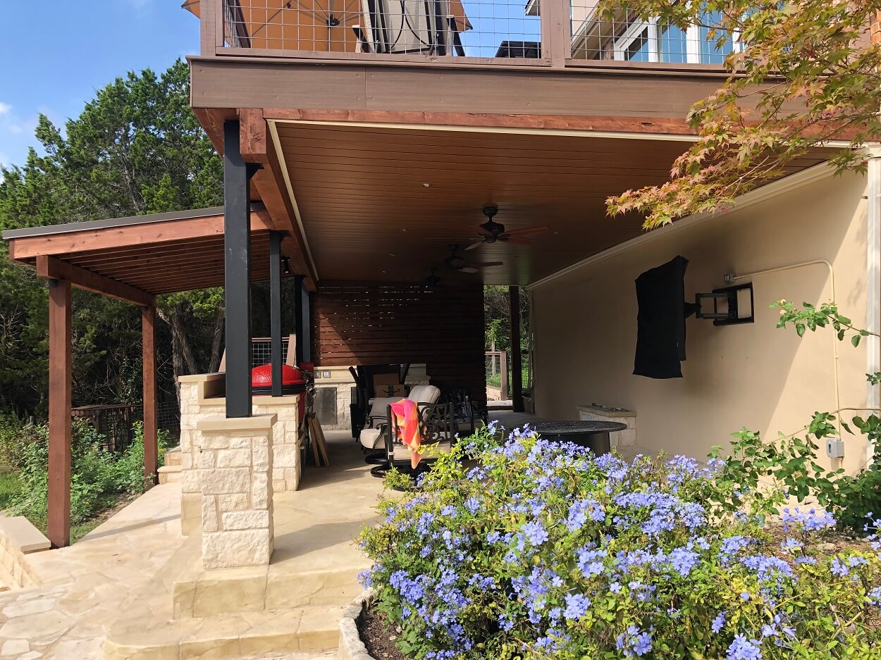 Side View into under deck outdoor living space