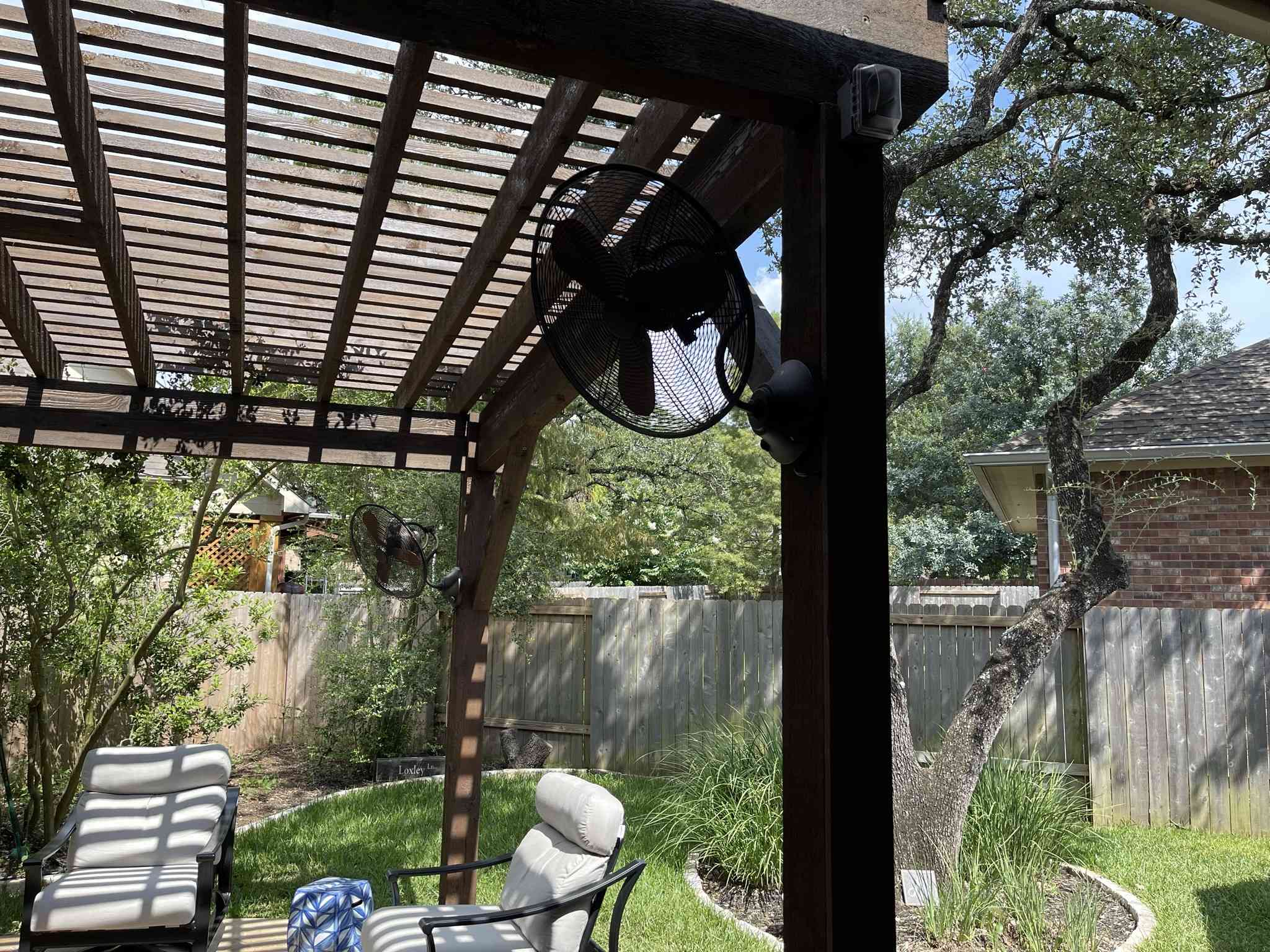oscilating fans in avery ranch shade pergola