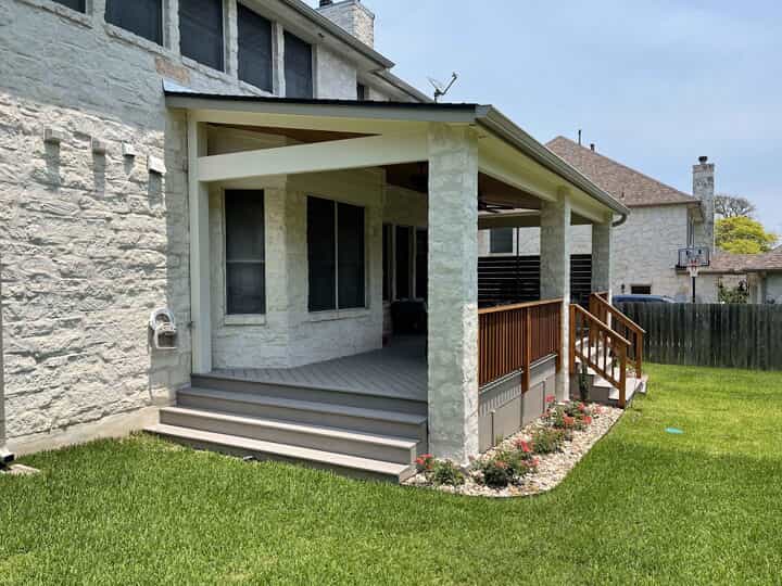 side view of covered porch