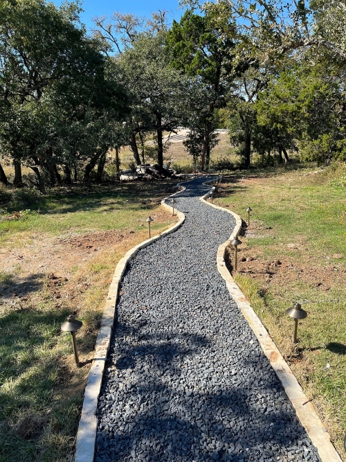 woodland setting custom path to fire pit