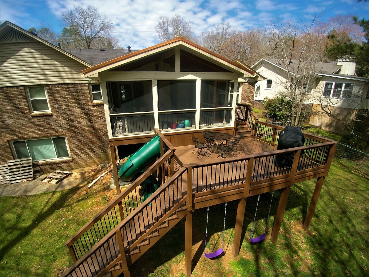 elevated screened porch with slide