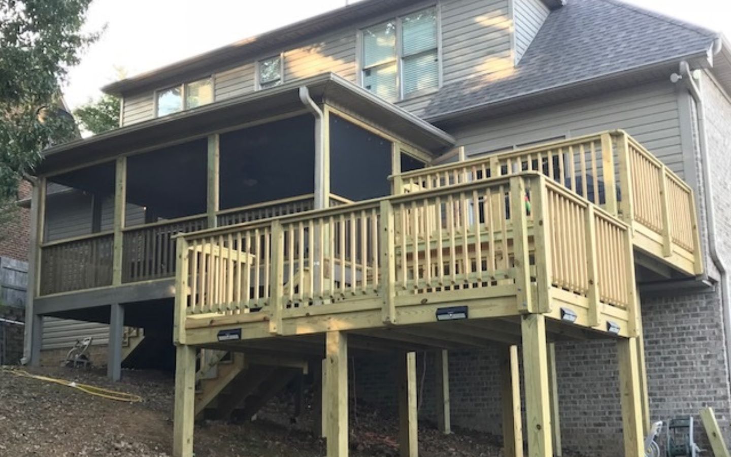 hillside deck and porch combination