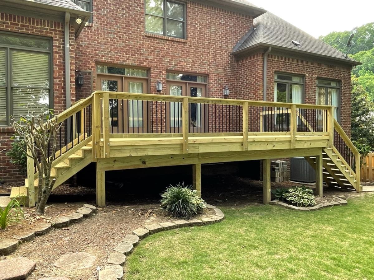 outdoor wooden deck in backyard
