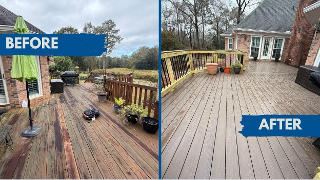 alternate before and after image of warner robins redecking project 