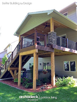 Custom backyard open porch with staircase