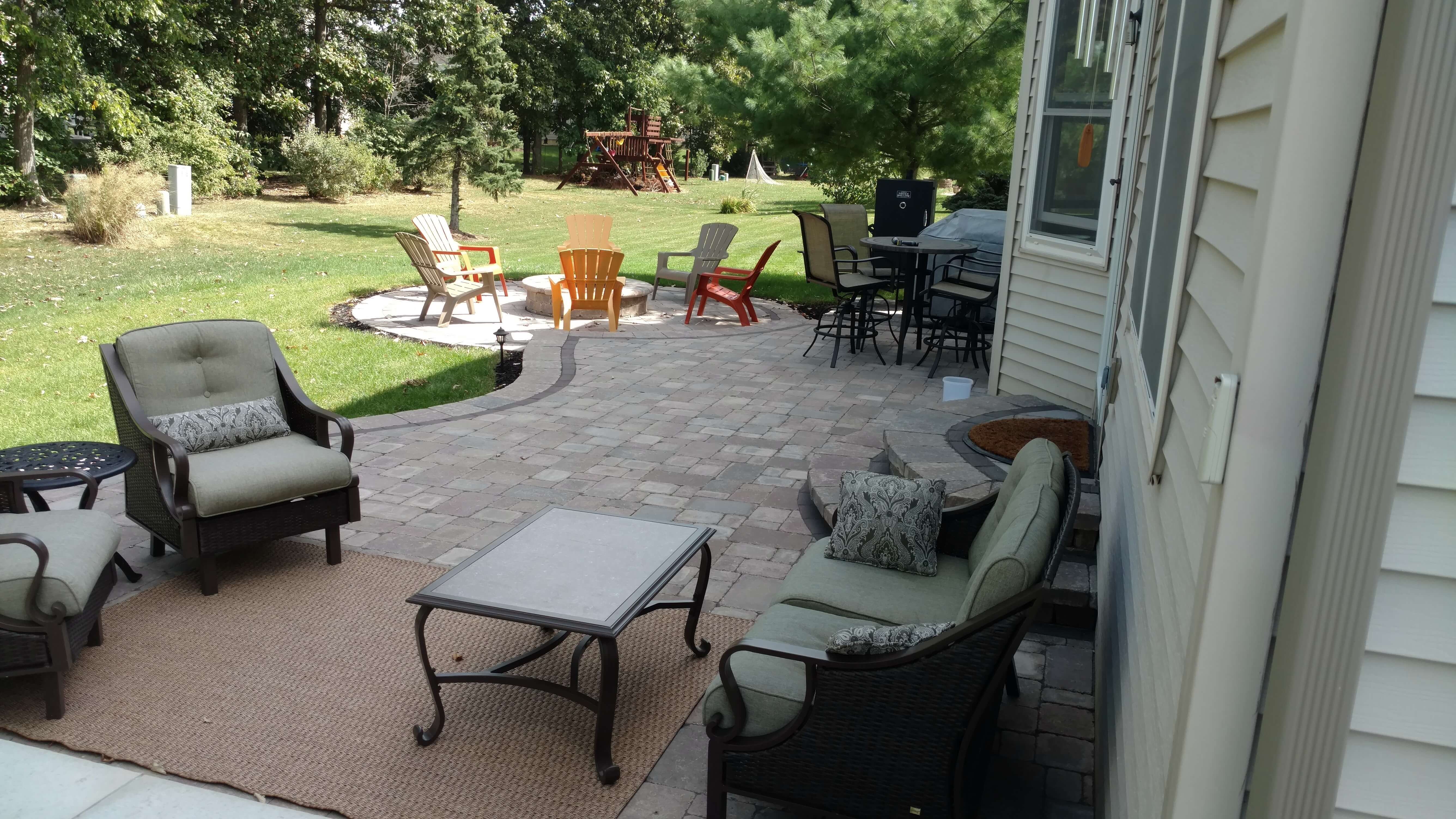 Patio seating area and fire pit