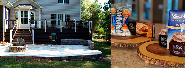 backyard deck with smores supplies