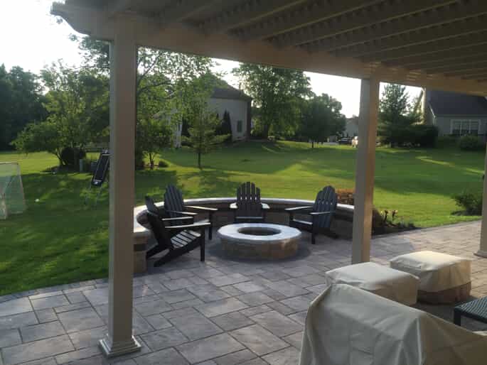 unilock paver patio with fire pit