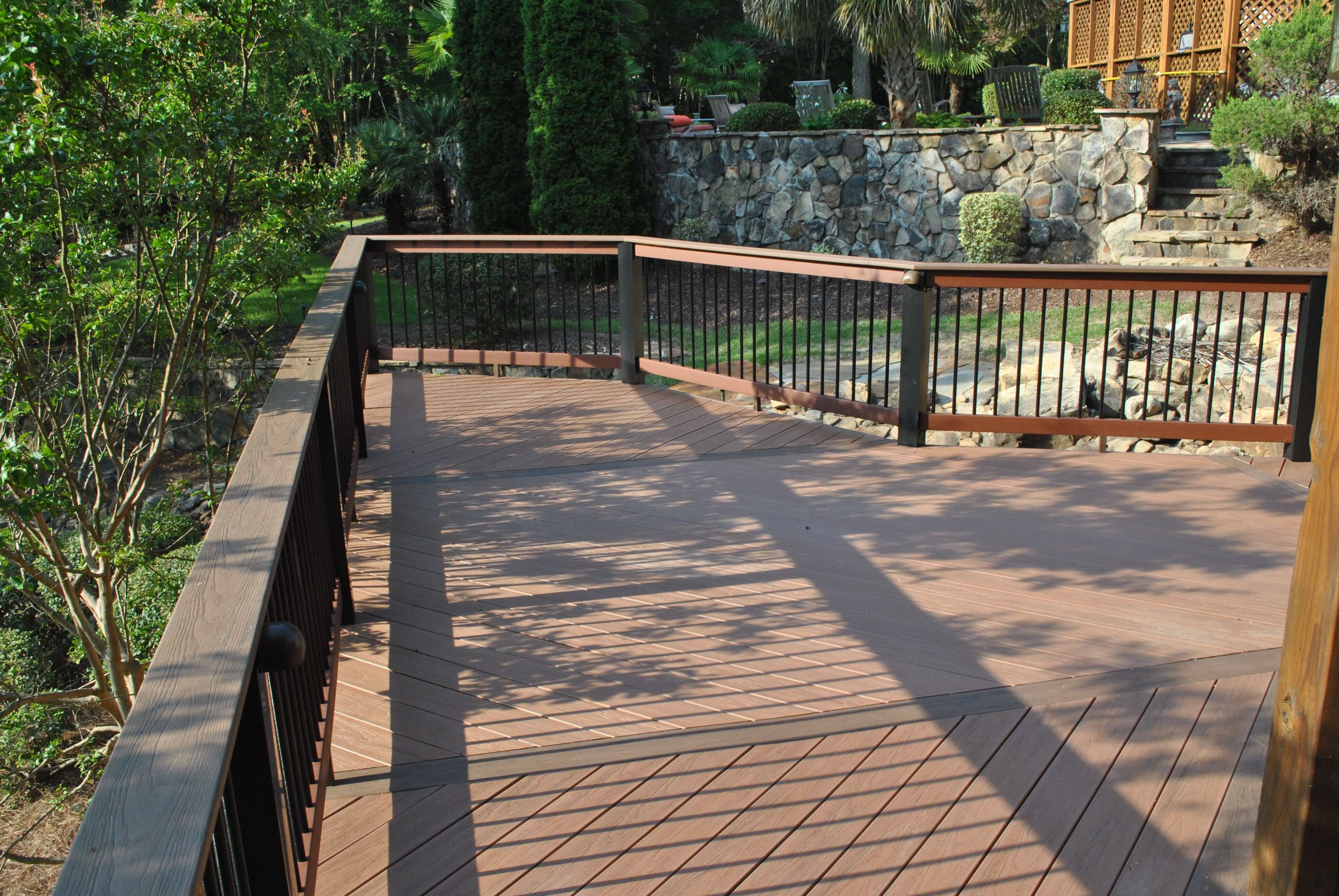 wooden deck floor and railings