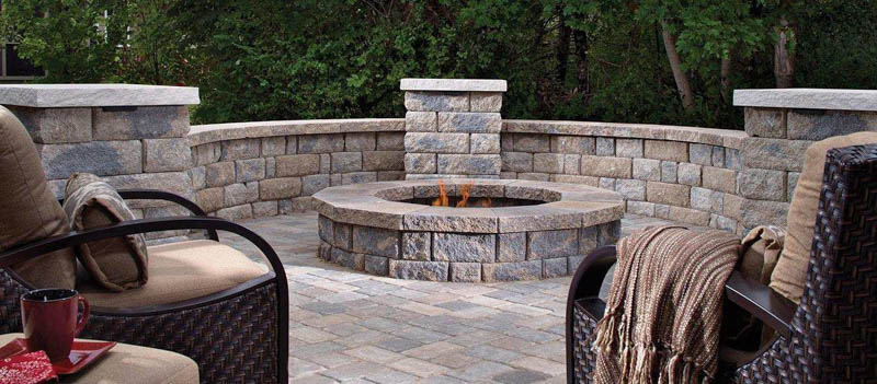 stone patio with firepit