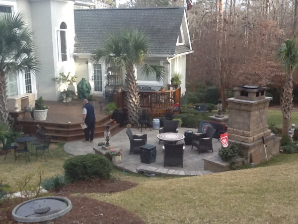 Deck with patio and fireplace