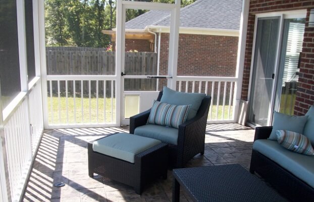 Seating area on screened porch