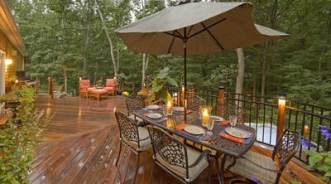 Ipe Brazilian hardwood deck with metal railing.