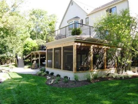 Screened porch and deck combination with porch on bottom.