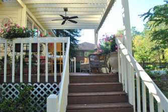Shade and ambiance abounds with a custom pergola and landing addition in Irmo, SC.