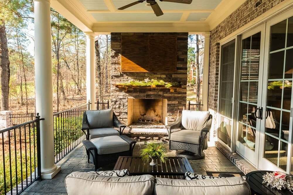 Porch with fireplace