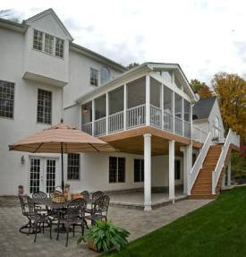 Screened Porch with Deck and Stone Patios