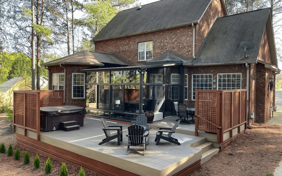 deck outside of brick house