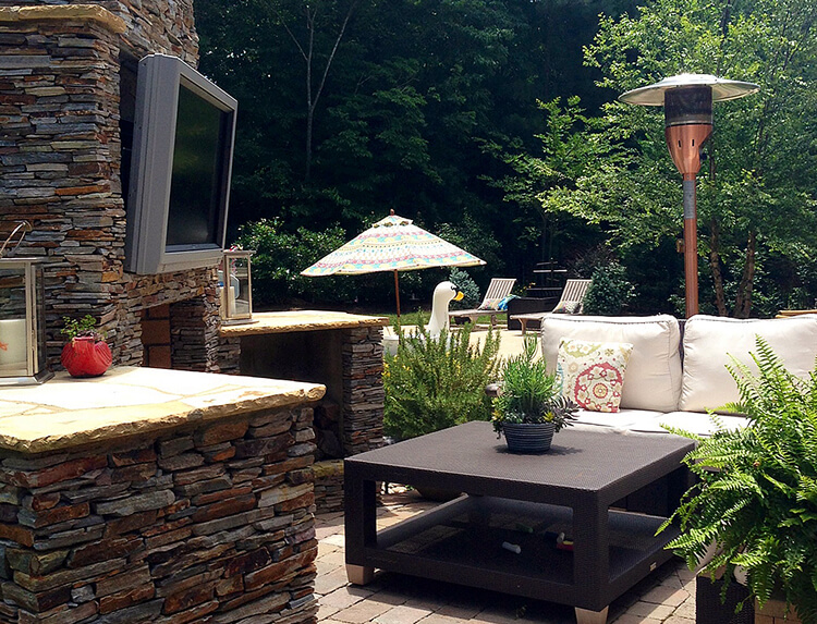 Paver Patio with Electrical Hook Ups Fireplace and Space Heater