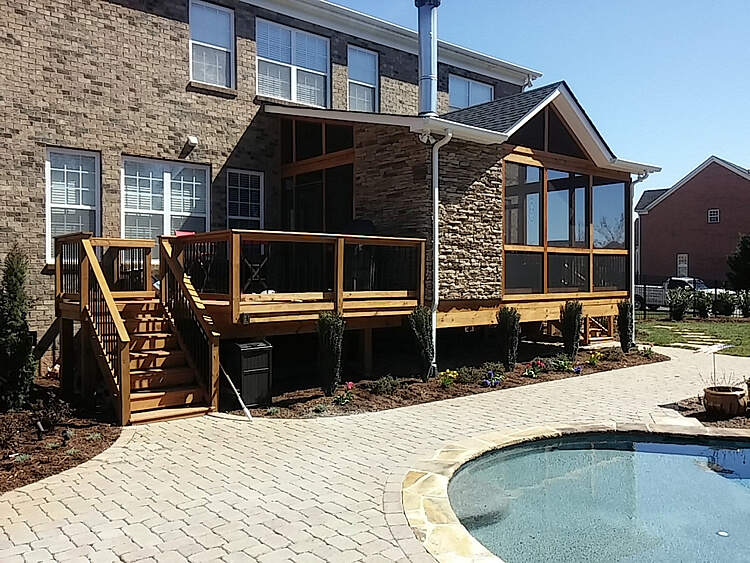 Custom porch with wood deck