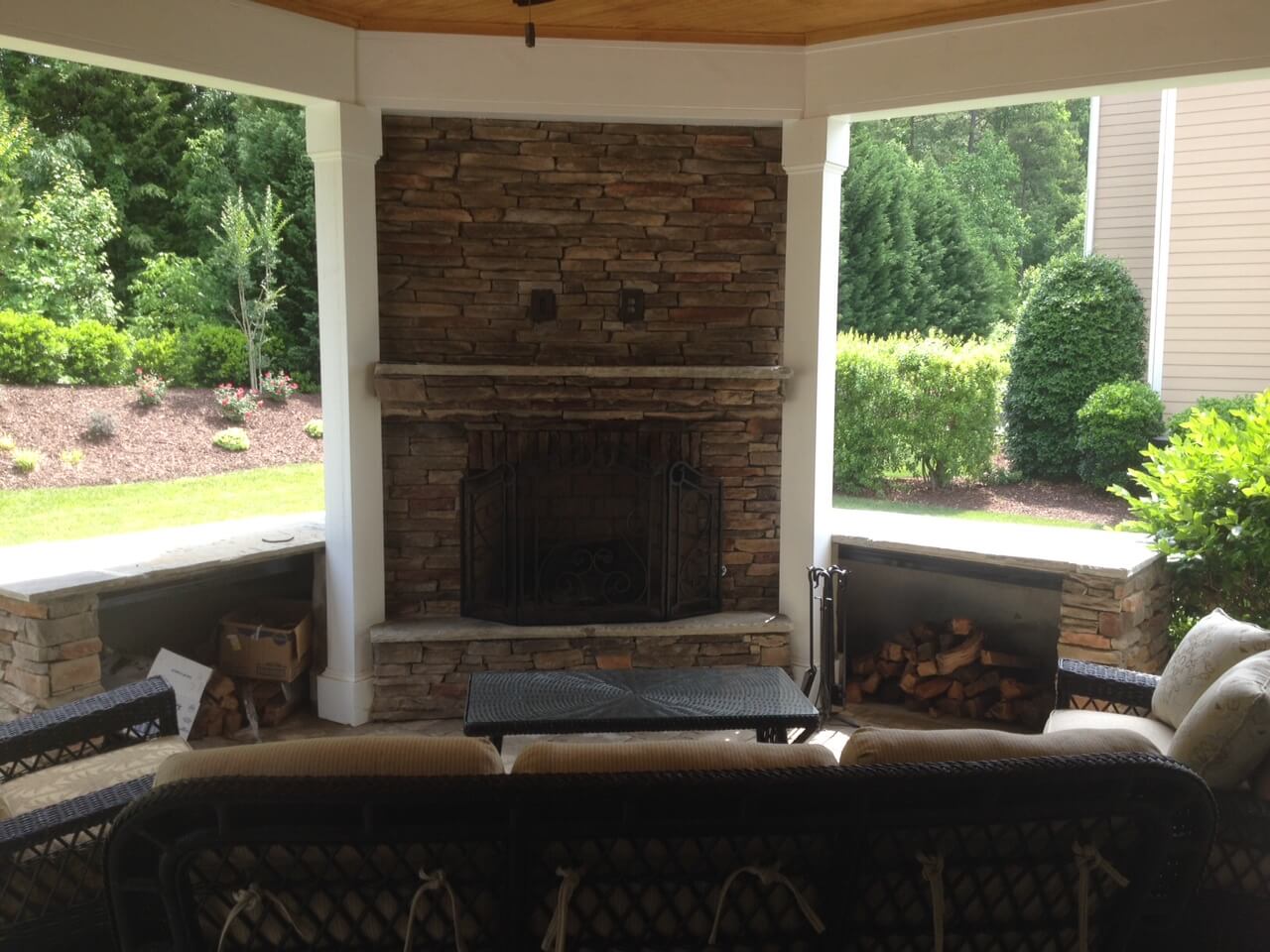 porch with fireplace