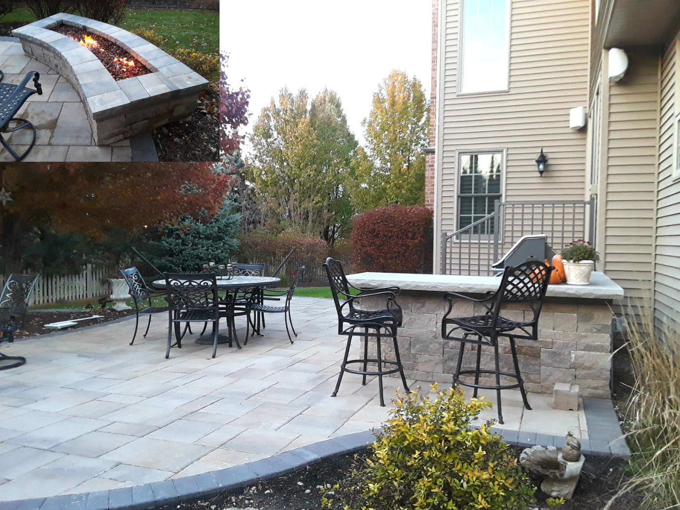 custom Belgard patio design with fire pit