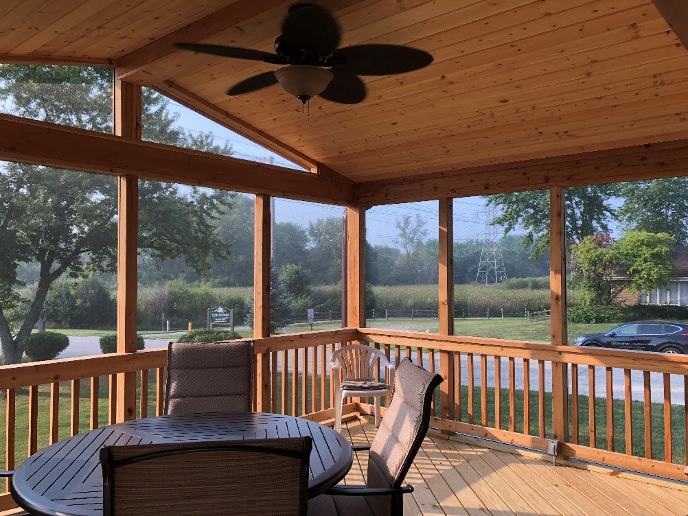 Inside of a screened porch in Orland Park, IL built by Archadeck of Chicagoland-Naperville.