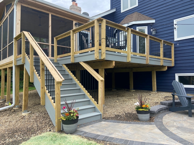 Timbertech Deck Design with Paver Patio Chicagoland