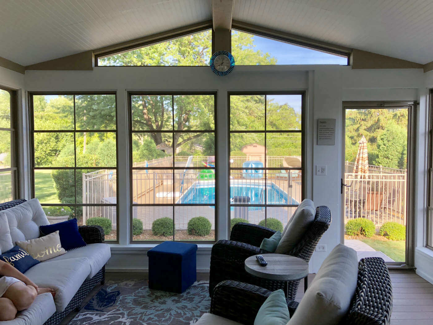 Custom screen porch with vertical track windows