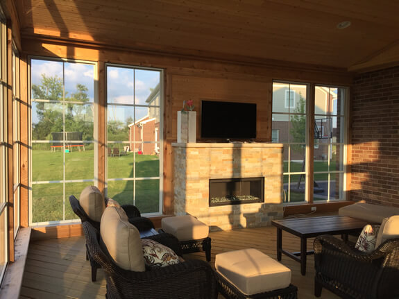 Custom 3 season room with fire place
