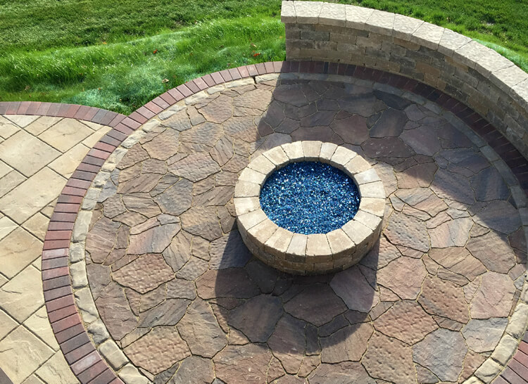 Custom fire pit with fire glass