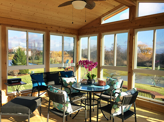 Custom sunroom with gorgeous ceiliing