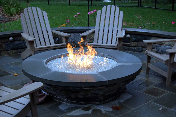 Custom fire pit with glass