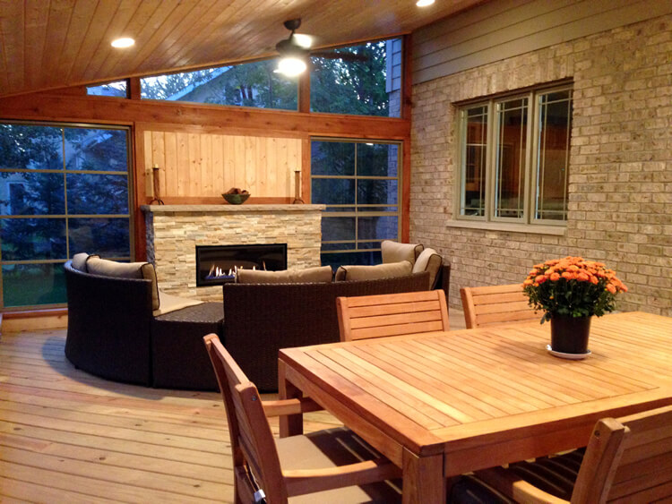 Custom screened porch with fireplace