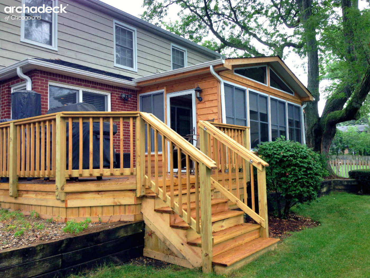 Custom screened porch and deck combination