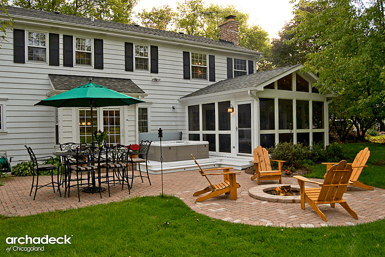 screened porch, spa deck, and patio design