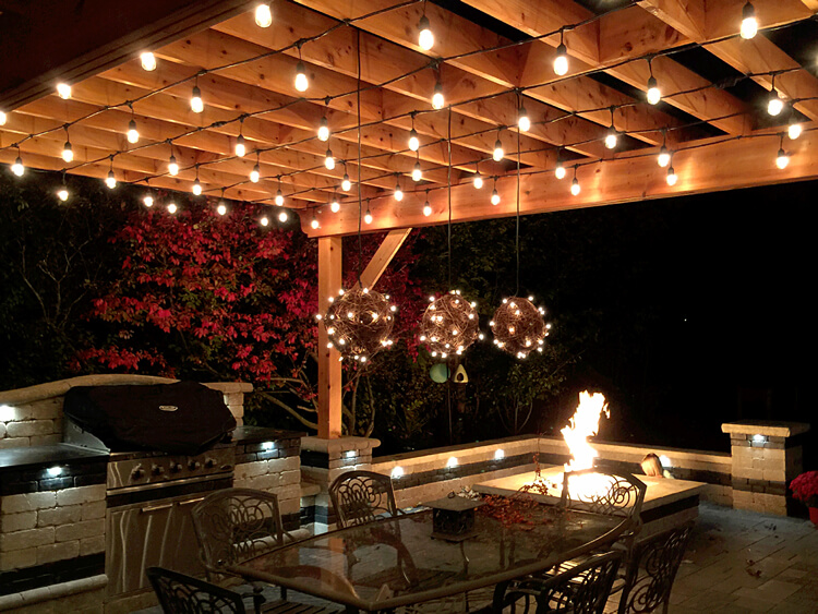 Custom outdoor kitchen with fire pit